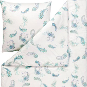 Bettwäsche ESTELLA VALERIA Gr. B/L: 135 cm x 200 cm (1 St.), B/L: 80 cm x 80 cm (1 St.), Mako-Interlock-Jersey, blau (aqua) Bettwäsche 135x200 cm ABSOLUT BÜGELFREI