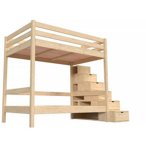 Etagenbett 4 Personen 120x200 Holz mit Treppenregal Sylvia