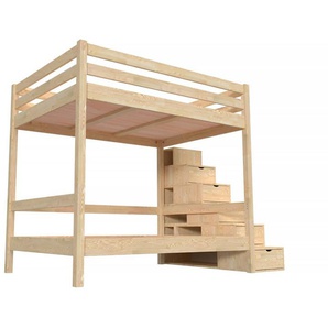 Etagenbett 4 Personen 140x200 Holz mit Treppenregal Sylvia
