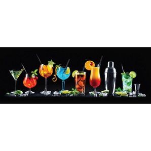 Euroart Glasbild Colourful Cocktails, Mehrfarbig, Glas, rechteckig, 30x80 cm, Fotografie, einfache und schnelle Anbringung, glänzend, Bilder Und