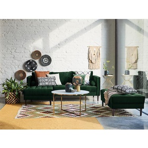 Ecksofa Grün/Dunkelgrün Samt Pauno 204 x 80 x 155cm Longchair davorstehend links ohne Hocker Glamour