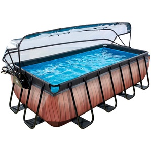 Framepool EXIT Schwimmbecken Gr. B/H/L: Breite 200 cm x Höhe 100 cm x Länge 400 cm, 7000 l, braun Frame-Pools BxLxH: 200x400x100 cm, mit Sonnendach