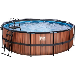 Rundpool EXIT Wood Schwimmbecken Gr. Ø/B/H/L: 427 cm x Breite x Höhe 122 cm x Länge, 14758 l, braun Rundpools 5-tlg., ØxH: 427x122 cm, mit Sandfilteranlage, Wärmepumpe