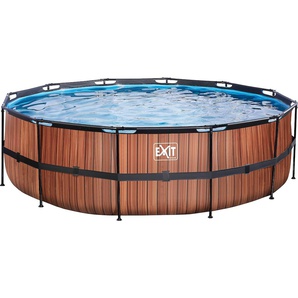 Rundpool EXIT Wood Schwimmbecken Gr. Ø/B/H/L: 488 cm x Breite x Höhe 122 cm x Länge, 19330 l, braun Rundpools ØxH: 488x122 cm, mit Sandfilteranlage, Leiter und Abdeckung