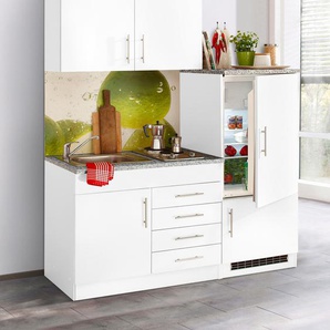 F (A bis G) Küchenzeile HELD MÖBEL Toledo Komplettküchen-Sets Gr. B/T: 160 cm x 60 cm, weiß (küche: weiß,, korpus: weiß, arbeitsplatte: granit) Küchenzeilen mit Elektrogeräte E-Geräten, Breite 160 cm