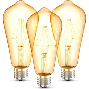 F (A bis G) LED-Leuchtmittel B.K.LICHT BK_LM1403 LED Leuchtmittel 3er Set E27 ST64 braun (amber) Leuchtmittel 2.700 K Edison Vintage Glühbirne Filament