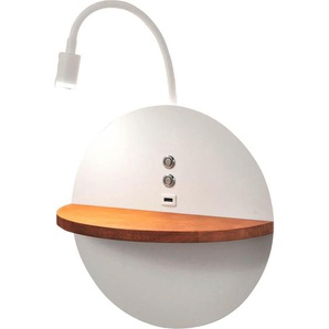 Fabas Luce Led-Wandleuchte Dual, Weiß, Holz, Metall, Eiche, F,F, 62 cm, DIN EN ISO 9001, getrennt schaltbar, Flexarm, Handyladefunktion, Lampen & Leuchten, Innenbeleuchtung, Wandleuchten
