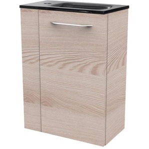 Fackelmann - b. clever sbc Gäste-WC Set 2 Teile – Waschtischunterschrank in Holz Braun mit Waschbecken aus Glas in Anthrazit –
