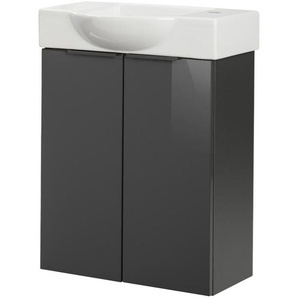 Fackelmann - luna sbc Gäste-WC Set 2 Teile – Waschtischunterschrank in Anthrazit mit Waschbecken aus Keramik – Waschbeckenunterschrank schmal – 2