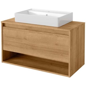 Fackelmann - natura Badmöbel Set 2 Teile / Keramik Waschbecken / Waschbeckenunterschrank mit Schublade / hochwertiger Badschrank mit
