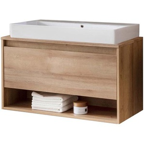 Fackelmann NATURA Badmöbelset 2-teilig, Keramik, 94 cm breit, Braun hell