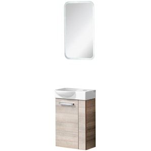 Fackelmann SBC A-VERO Gäste WC Set 3-teilig 45 cm, Braun hell,  links, Keramik Hahnloch rechts + LED