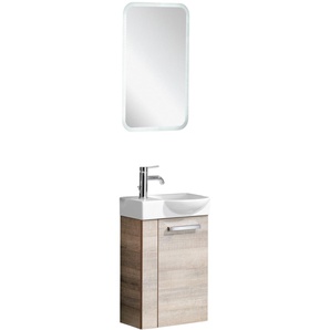 Fackelmann SBC A-VERO Gäste WC Set 4-teilig 45 cm, Braun hell, rechts, Keramik Hahnloch links