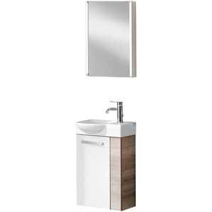 Fackelmann SBC A-VERO Gäste WC Set 4-teilig 45 cm, Braun hell/Weiß, links, Keramik Hahnloch rechts
