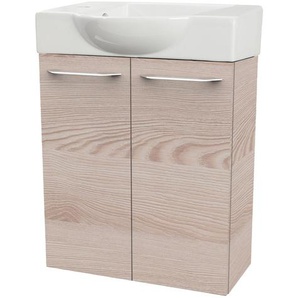 Fackelmann SBC B. CLEVER Gäste WC Set 2-teilig 55 cm, Braun hell, 2 Türen, Keramik Hahnloch links