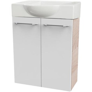 Fackelmann SBC B. CLEVER Gäste WC Set 2-teilig 55 cm, Braun hell/Weiß, 2 Türen, Keramik rechts