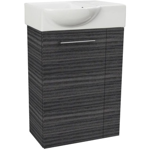 Fackelmann SBC B. PERFEKT Gäste WC Set 2-teilig 45 cm, Anthrazit Holzoptik, links, Keramik Hahnloch