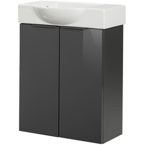 Fackelmann SBC LUNA Gäste WC Set 2-teilig 55 cm, Anthrazit, 2 Türen , Keramik Hahnloch links