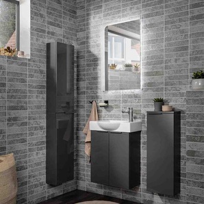 Fackelmann SBC LUNA Gäste WC Set 4-teilig 55 cm, Anthrazit, Keramik rechts+Spiegel+Hochschrank slim