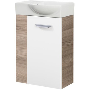 Fackelmann SBC LUXOR Gäste WC Set 2-teilig 45 cm, Braun hell/Weiß, rechts, Keramik Hahnloch links