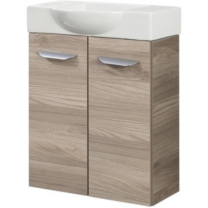 Fackelmann SBC LUXOR Gäste WC Set 2-teilig 55 cm, Braun hell, 2 Türen, Keramik Hahnloch links