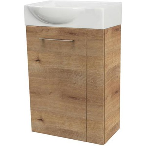 Fackelmann SBC MILANO Gäste WC Set 2-teilig 45 cm, Braun hell, links, Keramik Hahnloch rechts