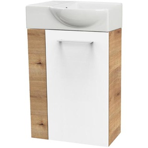 Fackelmann SBC MILANO Gäste WC Set 2-teilig 45 cm, Braun hell/Weiß, rechts, Keramik Hahnloch links