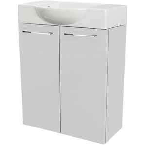 Fackelmann SBC SCENO Gäste WC Set 2-teilig 55 cm, Weiß, 2-Türen, Keramik, Hahnloch links