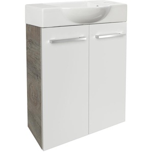 Fackelmann SBC STANFORD Gäste WC Set 2-teilig 55cm, Braun hell/Weiß, Keramik Hahnloch rechts
