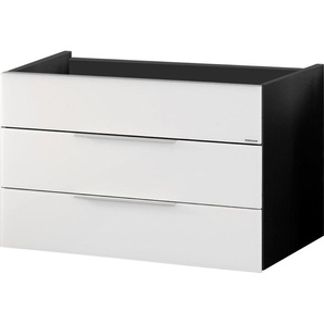 FACKELMANN Waschtischunterschrank KARA / Schrank mit Soft-Close-System / Maße (B x H x T): ca. 80 x 59 x 49 cm / Möbel mit zwei Schubladen / Korpus: Anthrazit / Front: lackiertes Glas in Weiß 80953