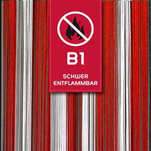 Fadenvorhang Rot-Weiß-Rot 90 cm x 240 cm in B1 schwer entflammbar