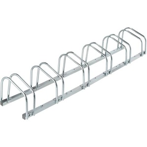 Fahrradständer Boden, für 6 Fahrräder, bis 60 mm Reifenbreite, Metall, Garage, Fahrrad-Aufstellständer, silber - Relaxdays