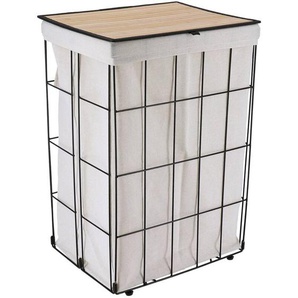 Faltbarer wäschekorb aus metall mit bambusdeckel - schwarz naturstoff - Tendance