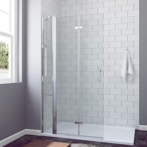 Falttür Duschtür mit Festteil 95 x 195 cm Duschwand Glas Faltbar Duschabtrennung Walk in Dusche 6 mm Echtglas mit Lotus Effekt Easy Clean