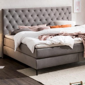 Familien-Boxspringbett Barell, hellgrau, 240 x 200 cm, Härtegrad 3/4
