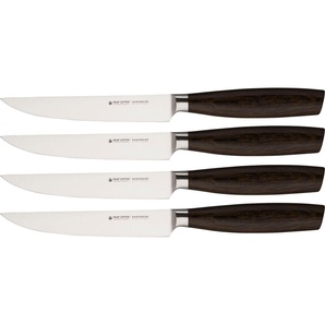 Felix Solingen Steakmesser (4 Stück), Chrom-Molybdän-Vanadium-Stahl, Griff aus geräucherter Eiche