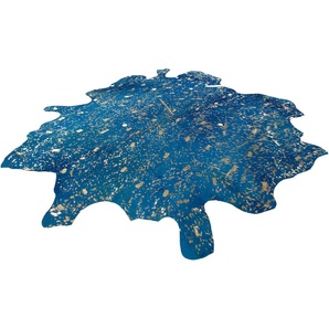Fellteppich CALO-DELUXE Ronda 510 Teppiche Gr. B/L: 120 cm x 190 cm, 8 mm, 1 St., blau (goldfarben, blau) Kuhfellteppiche Esszimmerteppiche