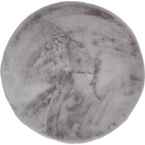 Fellteppich DEKOWE Roger Teppiche Gr. Ø 120 cm, 20 mm, 1 St., silberfarben Fellteppich Esszimmerteppiche Kunstfell, Kaninchenfell-Haptik, ein echter Kuschelteppich