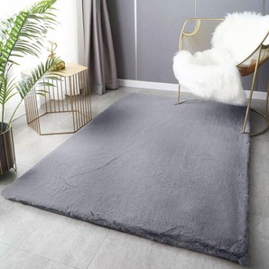 Fellteppich Deluxe waschbar: Eleganter Hochflor Teppich Akzent Einfarbig, kuschelig für Ihr Wohnzimmer oder Schlafzimmer,Grau, ø 160 cm Rund