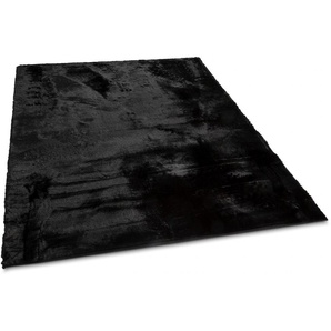Fellteppich GINO FALCONE Kuschelteppich Chiara Teppiche Gr. B/L: 90 cm x 160 cm, 30 mm, 1 St., schwarz Esszimmerteppiche Kunstfell, Kaninchenfell-Haptik, besonders weicher Langflor