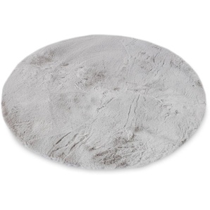 Fellteppich GINO FALCONE Kuschelteppich Chiara Teppiche Gr. Ø 120 cm, 30 mm, 1 St., silberfarben Esszimmerteppiche Kunstfell, Kaninchenfell-Haptik, besonders weicher Langflor