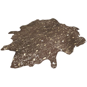 Fellteppich KAYOOM Glam 110 Lederteppich Teppiche Gr. B/L: 120 cm x 190 cm, 3 mm, 1 St., braun (braun, gold) Esszimmerteppiche 100 % Rindslederfell, Unikat, Akzente in SilberGold