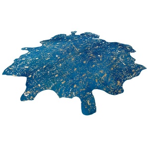 Fellteppich KAYOOM Glam 410 Lederteppich Teppiche Gr. B/L: 120 cm x 190 cm, 3 mm, 1 St., blau (blau, gold) Esszimmerteppiche 100 % Rindslederfell, Unikat, Akzente in SilberGold