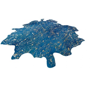 Fellteppich KAYOOM Glam 410 Lederteppich Teppiche Gr. B/L: 120 cm x 190 cm, 3 mm, 1 St., blau (blau, gold) Kuhfellteppiche Esszimmerteppiche