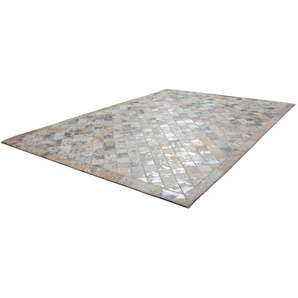 Fellteppich KAYOOM Lavish 210 Lederteppich Teppiche Gr. B/L: 120 cm x 170 cm, 8 mm, 1 St., bunt (silberfarben, grau) Esszimmerteppiche