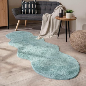 Fellteppich PACO HOME Pelt 640 Teppiche Gr. B/L: 140 cm x 200 cm, 16 mm, 1 St., blau (türkis) Esszimmerteppiche Kunstfell, Uni Farben, sehr weicher Flor