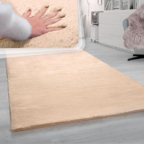 Fellteppich PACO HOME Rabbit 780 Teppiche Gr. B/L: 150 cm x 150 cm, 26 mm, 1 St., beige (sand) Esszimmerteppiche Kunstfell, Kaninchenfell-Haptik, ein echter Kuschelteppich, Uni-Farben
