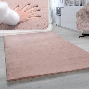 Fellteppich PACO HOME Rabbit 780 Teppiche Gr. B/L: 150 cm x 170 cm, 26 mm, 1 St., pink Esszimmerteppiche Kunstfell, Kaninchenfell-Haptik, ein echter Kuschelteppich, Uni-Farben