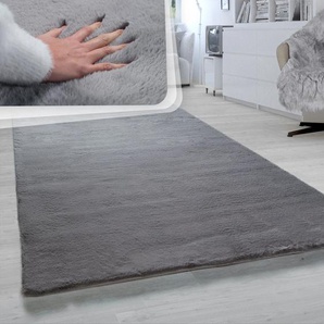 Fellteppich PACO HOME Rabbit 780 Teppiche Gr. B/L: 200 cm x 290 cm, 26 mm, 1 St., grau (anthrazit) Esszimmerteppiche Kunstfell, Kaninchenfell-Haptik, ein echter Kuschelteppich, Uni-Farben