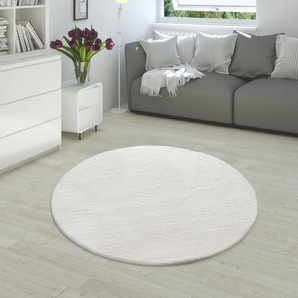 Fellteppich PACO HOME Rabbit 780 Teppiche Gr. Ø 160 cm, 26 mm, 1 St., beige (creme) Esszimmerteppiche Kunstfell, Kaninchenfell-Haptik, echter Kuschelteppich, Uni-Farben